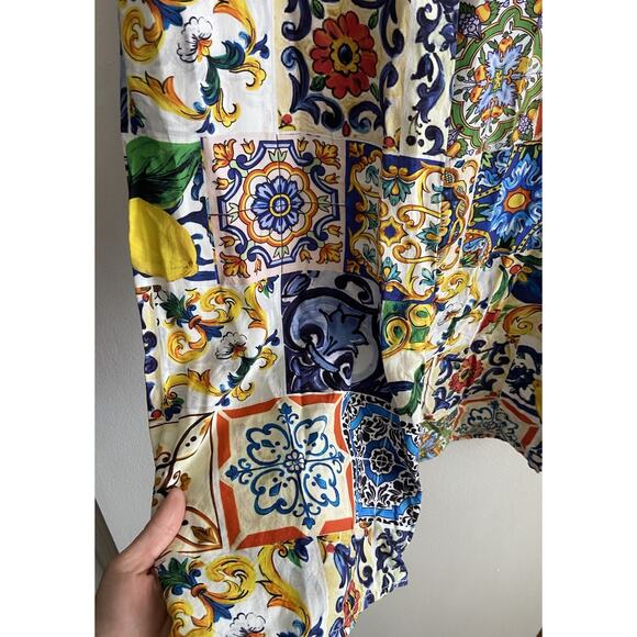 New Collection Italy Pants Majolica Print Wide Leg High Waisted Small Bright - Picture 3 of 7